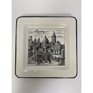 Brunelli Cities London Square 7.5 in. Plate Black White Made in Italy